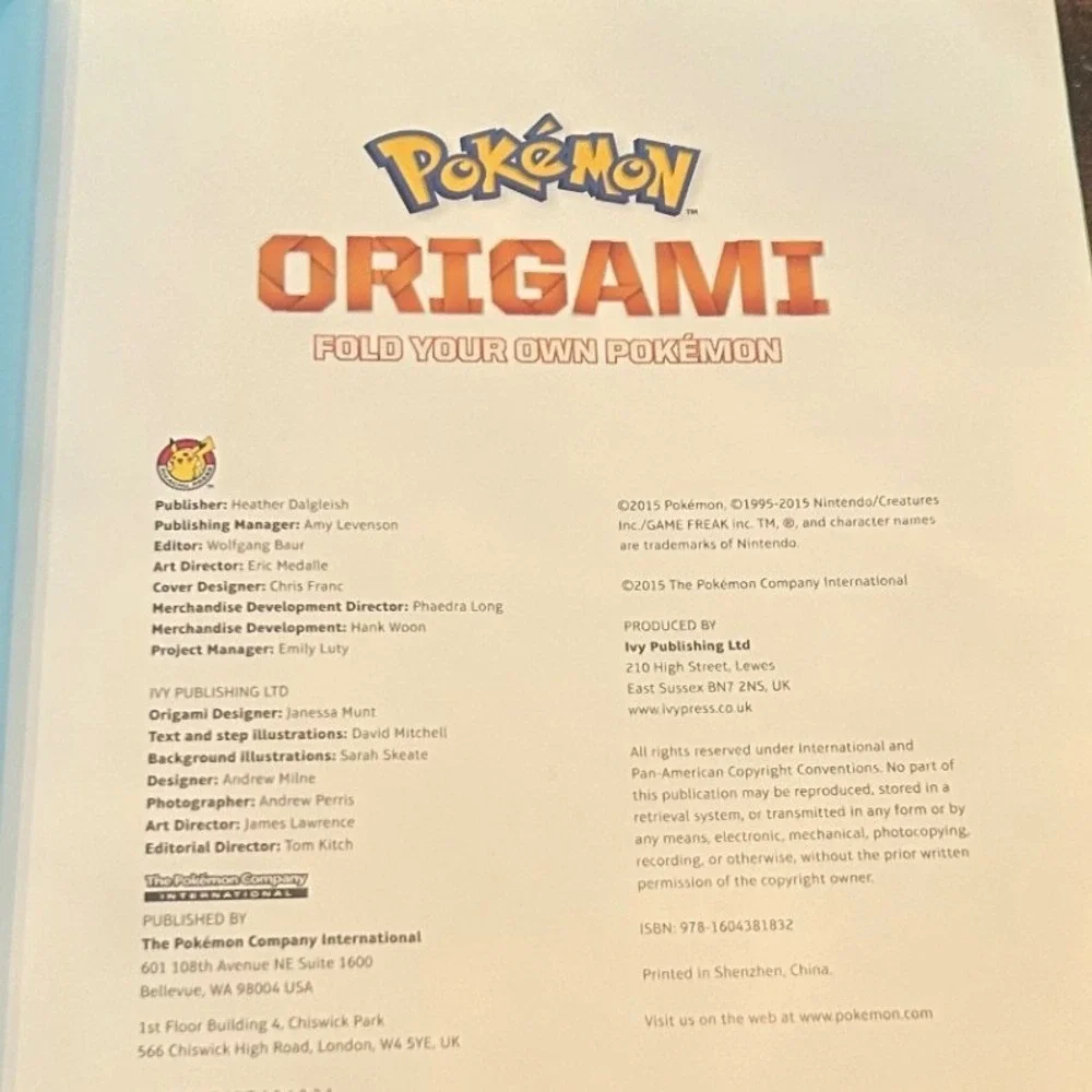 Pikachu Press Pokemon Origami Book Kids 2015 Paper Craft Nintendo Paper Crafting